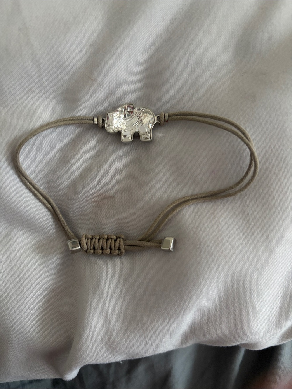 Silver Elephant Cord Bracelet - Taupe